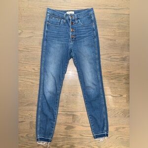 Madewell 10” high rise  Supersoft Skinny Jeans in Monroe Wash Button-Front 28